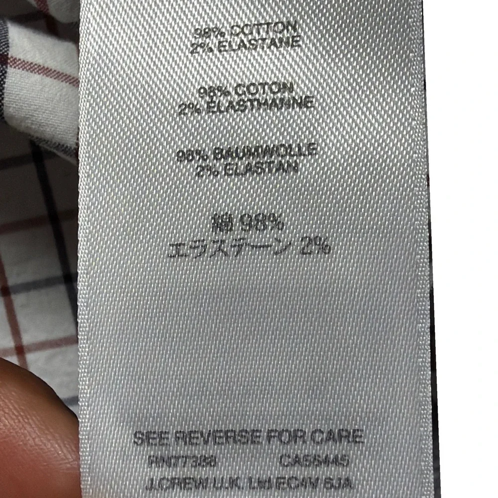 J. Crew Mens Secret Wash Slim Fit‎ Stretch Tattersall Check Button Down Shirt M